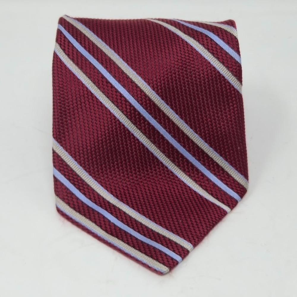 PAVONE Burgundy, Light Blue, and Silver Diagonal Stripe 100% Italian Silk Tie